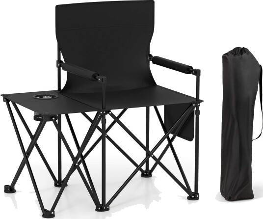Sammenleggbart campingstolsett med sidebord og koppholder