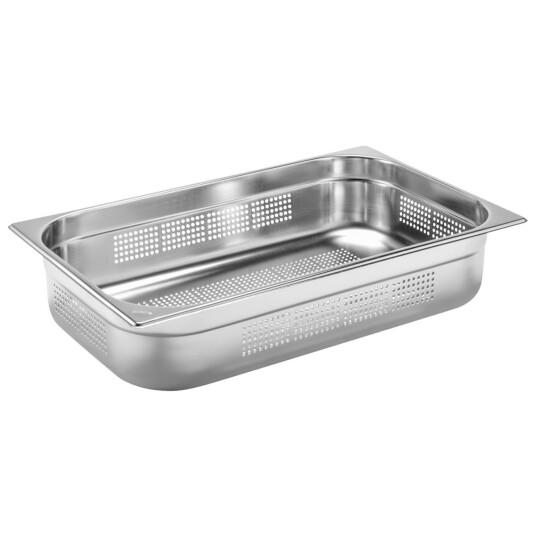 PULSIVA Kantine GN  1/1 Basic i stål perforert; Størrelse GN 1/1 14 l 53x32.5x10 cm LxBxD; Sølvfarge