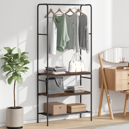 Klesstativ med hyller Røkt eik 77 x 30 x 171 cm Konstruert tre