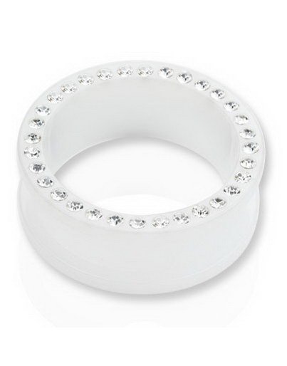 Hvit Tunnel Piercing med Klare Stener Hvit Tunnel Piercing med Klare Stener