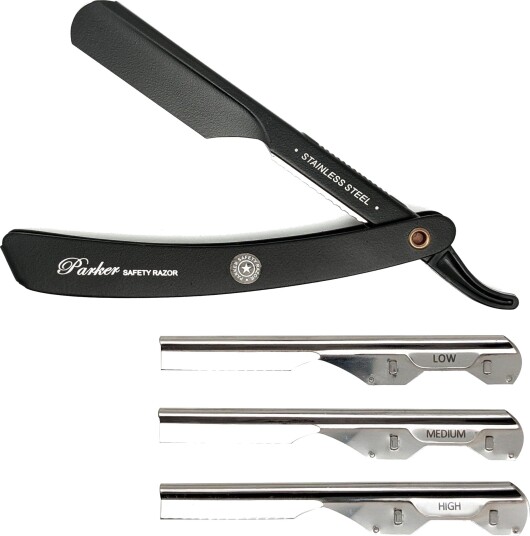 Parker Shaving PTABK Adjustable Push w. 3 blade option Metal Black Bar Parker Shaving PTABK Adjustable Push w. 3 blade option Metal Black Bar