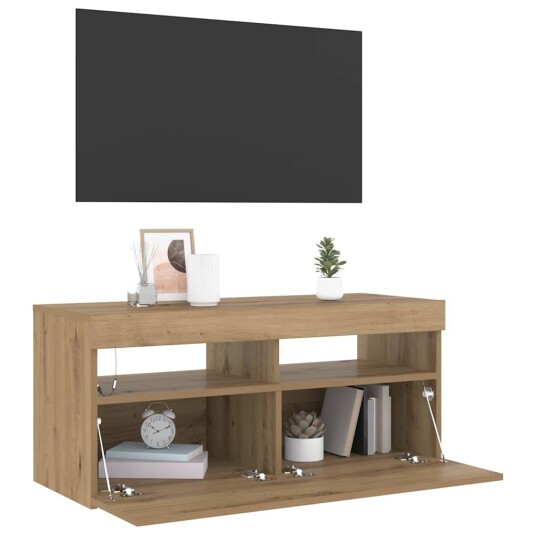 TV-benk med LED-lys artisan eik 90x35x40 cm konstruert tre 8721158437655 TV-benk med LED-lys artisan eik 90x35x40 cm konstruert tre 8721158437655