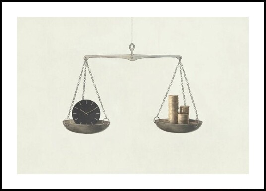 Time or Money surreal balance scale Plakat Plakat / 100x150cm