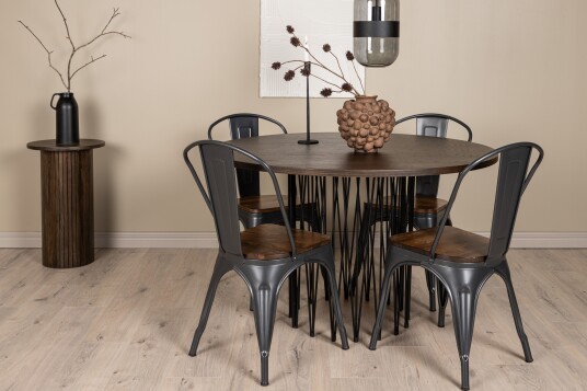 Venture Home Spisegruppe Alismo 120 cm Rund med 4 Mavlo Stoler Mocca