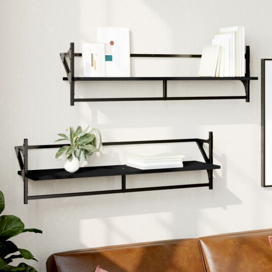 Vegghyller med stenger 2 stk svart 100x25x30 cm 8721012045828