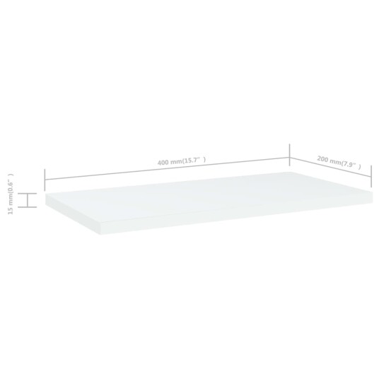  Hylleplater 4 stk hvit 40x20x1,5 cm sponplate 8720286243916