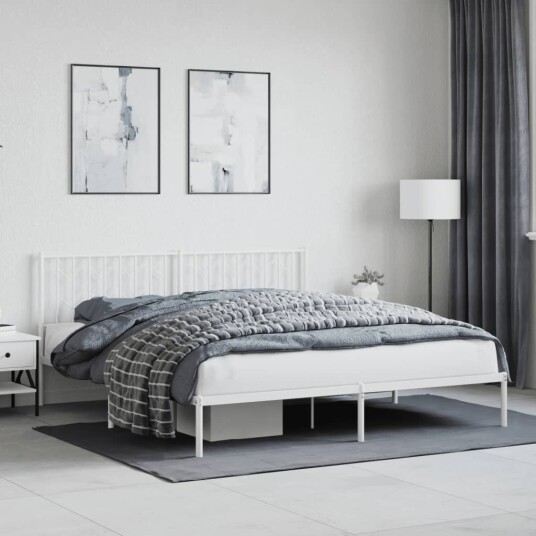 vidaXL Sengeramme i metall med hodegavl hvit 183x213 cm 8721012250246