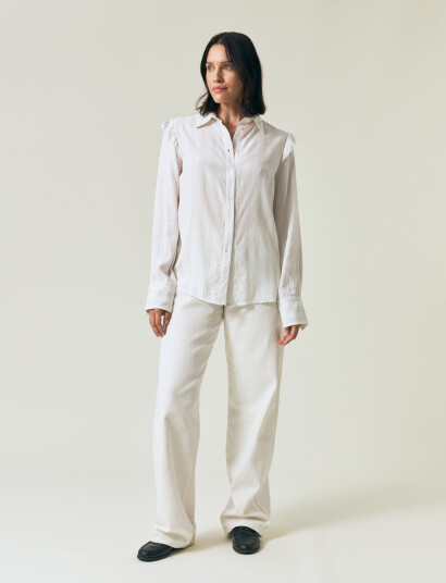 Lexington Clothing Jacquard Weave Ruffle Blouse - White - XL