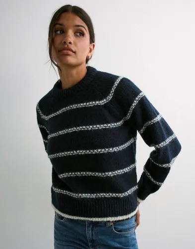 Pieces Blå Pcnelia Ls O Neck Knit Noos Bc
