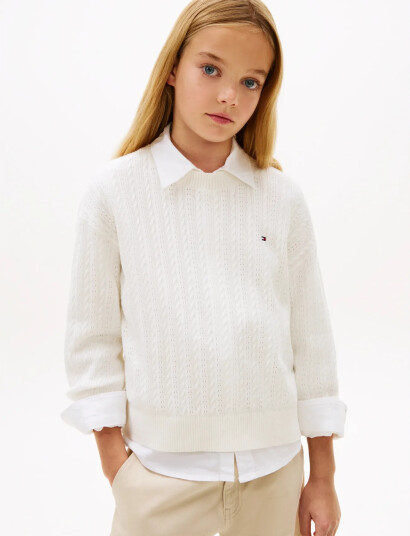 Tommy Hilfiger Pointelle Cable Sweater White 38