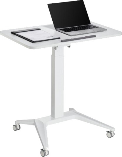 Maclean Mc-453 W Mobilt Laptopbord Med Pneumatisk Høydejustering, Bord Med Hjul, 80 X 52 Cm, Maks. 8 Kg, Høydejusterbart Maks. 109 Cm (Hvit)