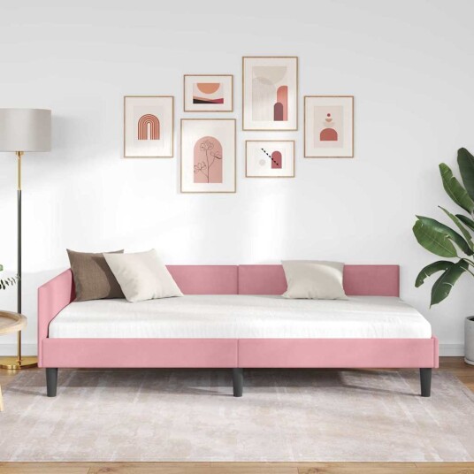 Hjørnesengramme med hodegjerde Rosa 100 cm x 200 cm Fløyel