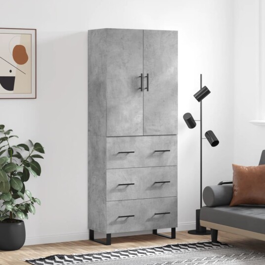  Highboard betonggrå 69,5x34x180 cm konstruert tre