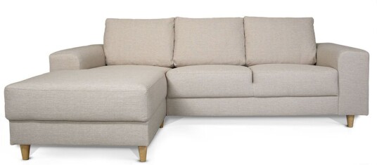 Nordic sofa med sjeselong venstrevent lyse beige.