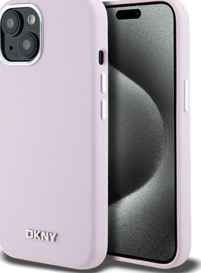 DKNY MagSafe-etui i flytende silikon med liten metalllogo for iPhone 15 Plus / 14 Plus - Rosa
