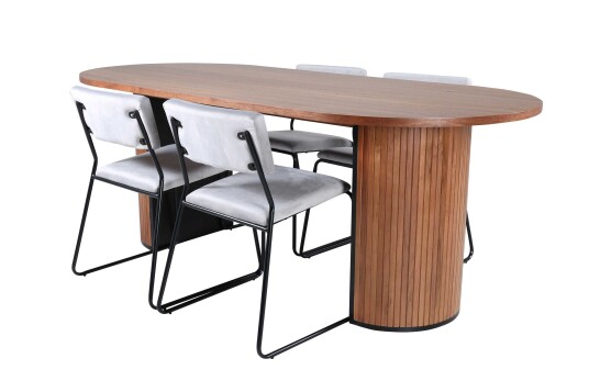 Venture Design Bianca & Kenth spisegruppe Grå/natur 4 stoler & bord 200 x 90 cm