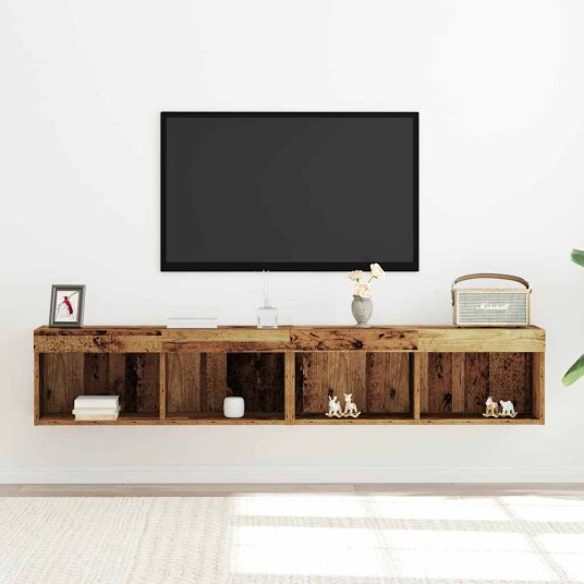 TV Vegghyller med LED lys 2 stk Gammelt tre 80x30x30 cm TV Vegghyller med LED lys 2 stk Gammelt tre 80x30x30 cm