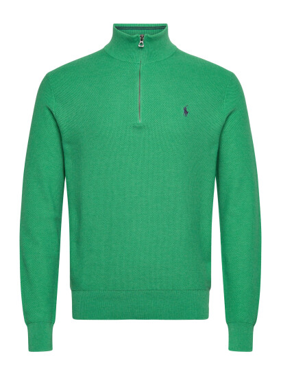 Polo Ralph Lauren Mesh Knit Cotton Quarter Zip Sweater   Green   XS
