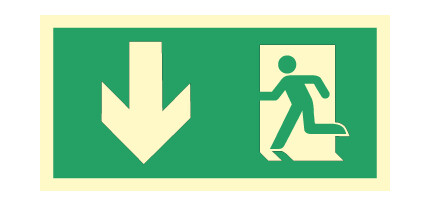 Jo Safety Etterlysende Nødutgangsskjold 150 x 300 mm med Pil Ned ISO 7010 Jo Safety Etterlysende Nødutgangsskjold 150 x 300 mm med Pil Ned ISO 7010