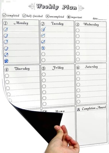 Magnetisk ukeplanlegger for kjøleskap, matplanlegger, whiteboard og kalender, oppslagstavle eller agenda for daglige oppgaver-XF31-{Fyn913}{Fyn10}