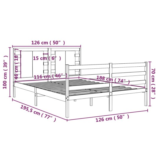 vidaXL Sengeramme hvit heltre furu 120x190 cm 4FT Small Double