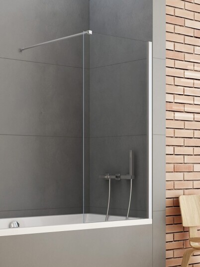 NEW SOLEO Fast Badekarvegg med vinkelrett beslag i Høyglans Krom Chrome Shine 60x140