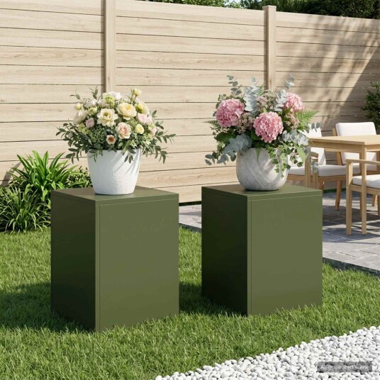 vidaXL Planteholder 2 pcs Olivengrønn 30 x 30 x 40 cm Stål