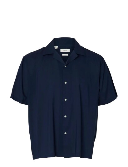 Selected Slhrlxair Mix Ss Shirt   Navy   S