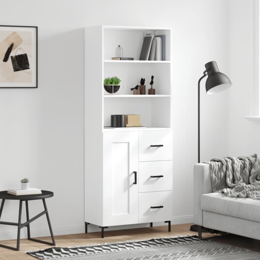 vidaXL Highboard hvit 69,5x34x180 cm konstruert tre 8720845933883