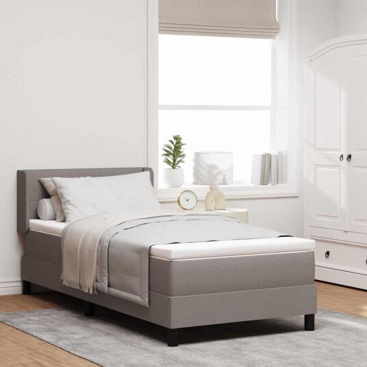 Kontinental seng med madrass taupe 90x200 cm stoff