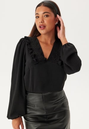 BUBBLEROOM Frill Detail Puff Sleeve Blouse Black L BUBBLEROOM Frill Detail Puff Sleeve Blouse Black L