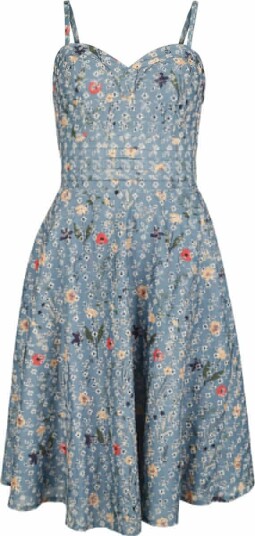 Voodoo Vixen Middellang kjole Summer Flowers Emb Flare Dress XS til 4XL Damer blå