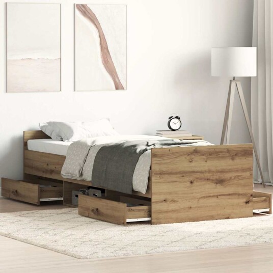 Sengeramme uten madrass artisan eik 90x190 cm konstruert tre Sengeramme uten madrass artisan eik 90x190 cm konstruert tre