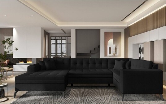 Seksjon Eltap Montez 340x180x93 cm Flores 10 Svart Venstre