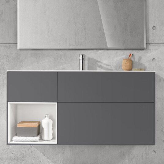VILLEROY & BOCH FINION SERVANTSKAP 120 ANTRASITT MATT LAKK EMOTION-LYS, VENSTRESTILT HVITMATT HYLLE VILLEROY & BOCH FINION SERVANTSKAP 120 ANTRASITT MATT LAKK EMOTION-LYS, VENSTRESTILT HVITMATT HYLLE