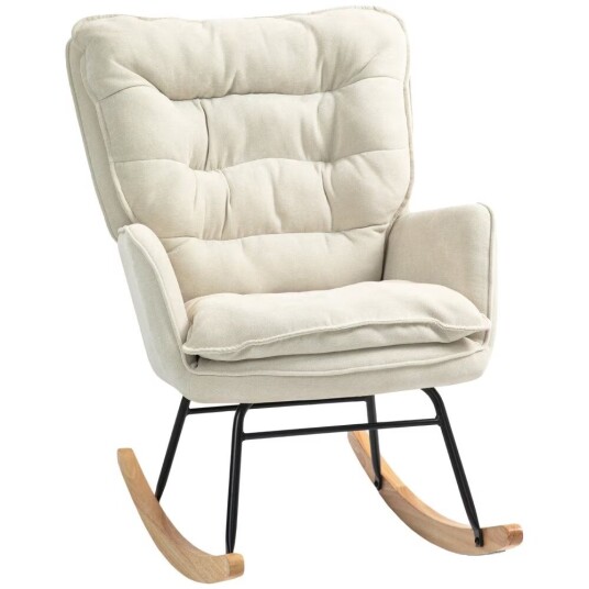 Northio Gyngestol lenestol ammestol med chenille-look opptil 120 kg bæreevne for soverom stue beige