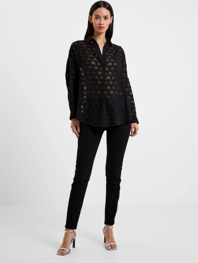French Connection Geo Burnout Popover Shirt Black M