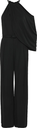 Lauren Ralph Lauren Belted Stretch Jersey Halter Jumpsuit Black 34