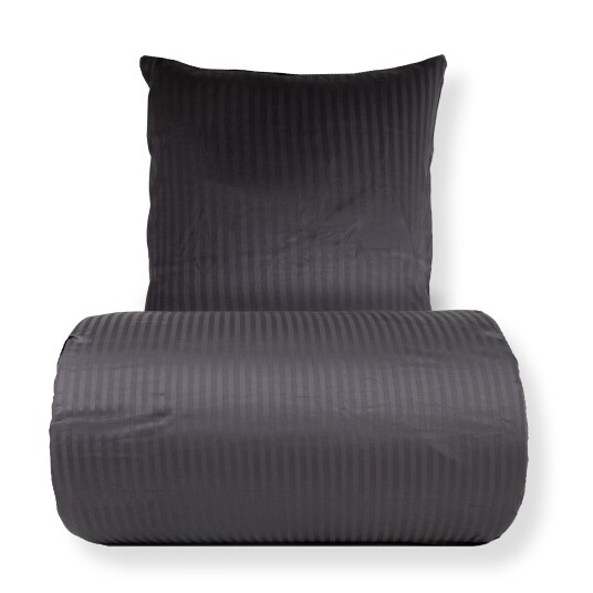 Borg Living Sengetøy - 140x200 cm - Antrasittgrå - Stripet - 100% Bomullsateng 