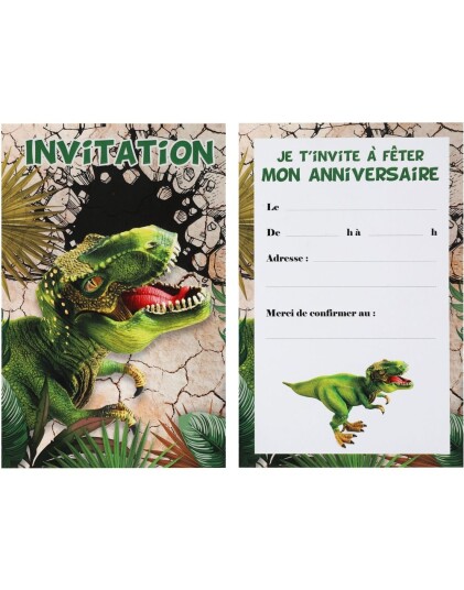6 stk Jurassic Dino Invitasjoner med Konvolutter