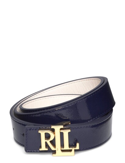 Lauren Ralph Lauren Logo Reversible Patent Leather Belt Navy M Lauren Ralph Lauren Logo Reversible Patent Leather Belt Navy M
