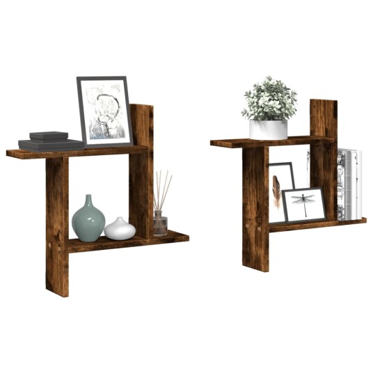 Vegghyller 2 stk røkt eik 50x12x50 cm konstruert tre Vegghyller 2 stk røkt eik 50x12x50 cm konstruert tre
