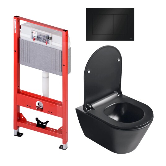 Sanipro Aquaform Toalettpakke Veggskål Soft-Close Sete Og Tece Sisterne Svart Matt