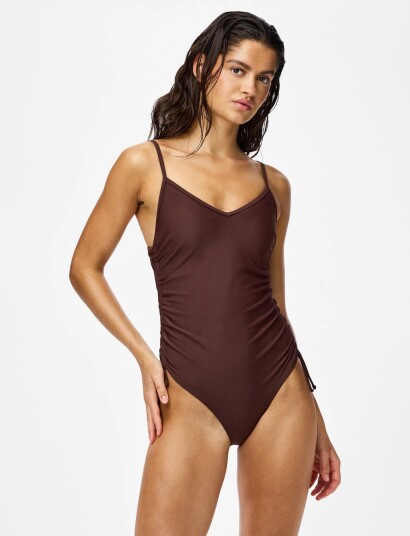 Pieces Pcbaomi Ruching Swimsuit Bc Burgundy S