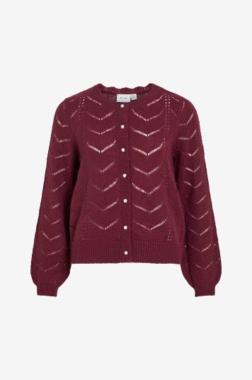Vila   Kardigan viTuli O neck L/S Detail Knit Cardi   Rød
