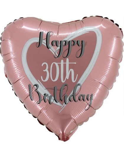 Rosegull Hjerte Folieballong 45 cm   Happy 30th Birthday