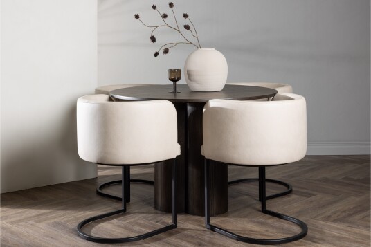 Venture Home Olivia Spisegruppe 110 cm Rund med 4 Simrishamn Stoler Beige