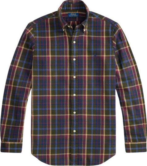 Polo Ralph Lauren Custom Fit Brushed Flannel Shirt Olive Berry