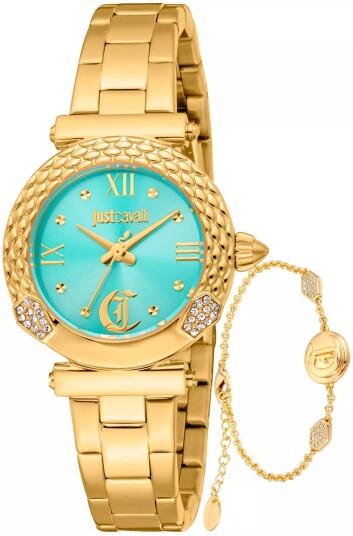 Just Cavalli Dameklokke JC1L332M0065 Curiosa Turkis/Gulltonet stål