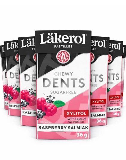 24 stk Läkerol Dents Raspberry Salmiak / Sukkerfrie Pastiller med Bringebær  og Salmiakksmak   Hel Eske 864 gram